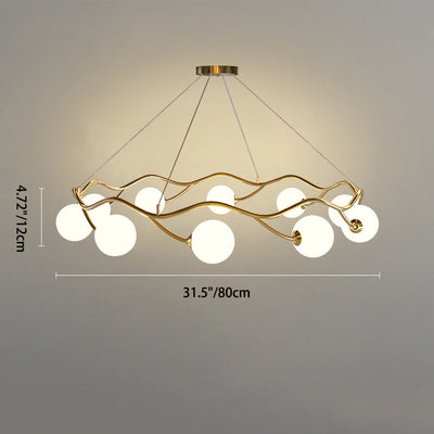 Contemporary Nordic Metal Glass Round Wave Ball Ring 8/10/12 Light Chandeliers For Living Room