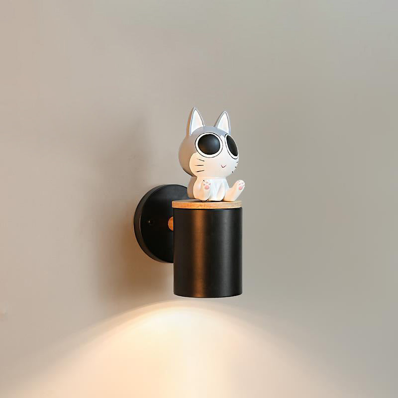 Modern Minimalist Cartoon Critter Column Solid Wood Resin Iron 1-Light Wall Sconce Lamp For Bedroom