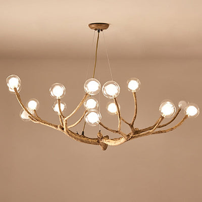 Contemporary Creative Ball-in-Ball Tree Branch Hardware Glass 8/12/16/20 Light Chandelier For Living Room