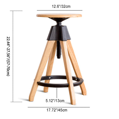 Contemporary Scandinavian Round Tripod Base Solid Wood Bar Stool Footrest For Dining Room