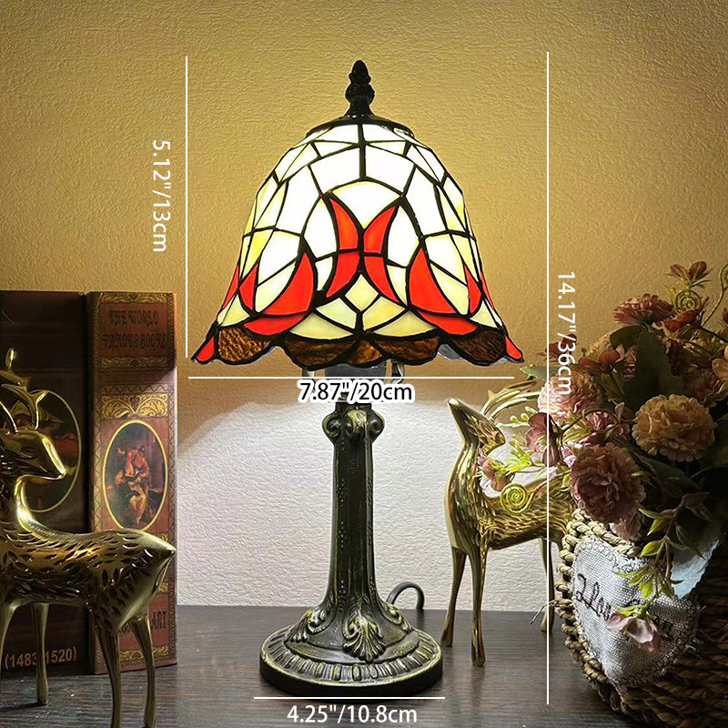 Traditional Tiffany Dome Iron Glass 1-Light Table Lamp For Study