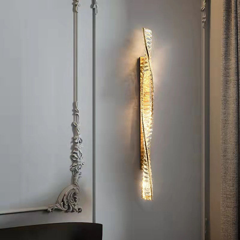 Modern Luxury Long Stripe Wave Iron Crystal LED Wall Sconce Lamp For Bedroom