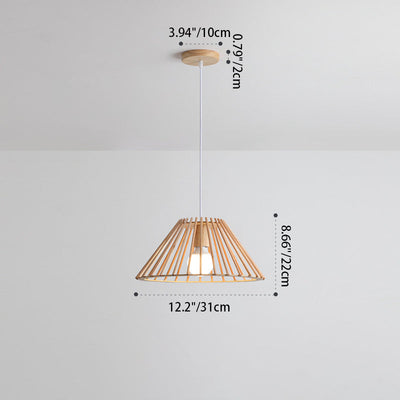 Traditional Japanese Round Trapezoidal Wood 1/2 Light Island Light Chandelier For Dining Room