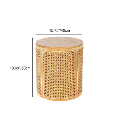 Contemporary Scandinavian Cylindrical Wood Rattan Coffee Table For Living Room