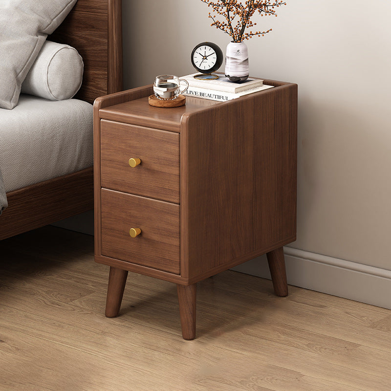 Traditional Chinese Rectangular Wood Density Panel Nightstand 2-Drawer For Bedroom