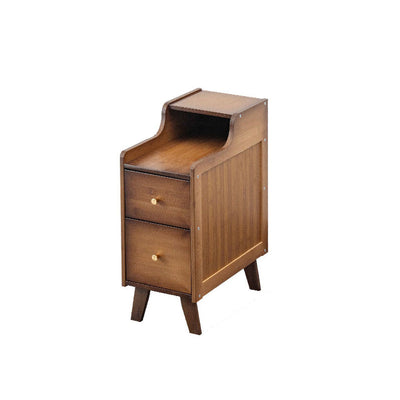 Traditional Japanese Rectangular Wood End Table 2-Drawer For Living Room