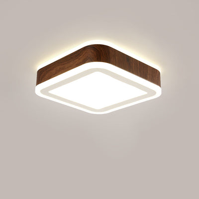 Modern Minimalist Round Square Wood Grain Hardware Acrylic LED Flush Mount Ceiling Light For Living Room