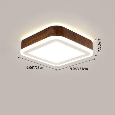 Modern Minimalist Round Square Wood Grain Hardware Acrylic LED Flush Mount Ceiling Light For Living Room