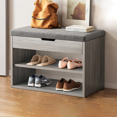 Modern Minimalist Rectangle Fabric PU Leather Wood Shoe Storage 3-Tier For Entryways