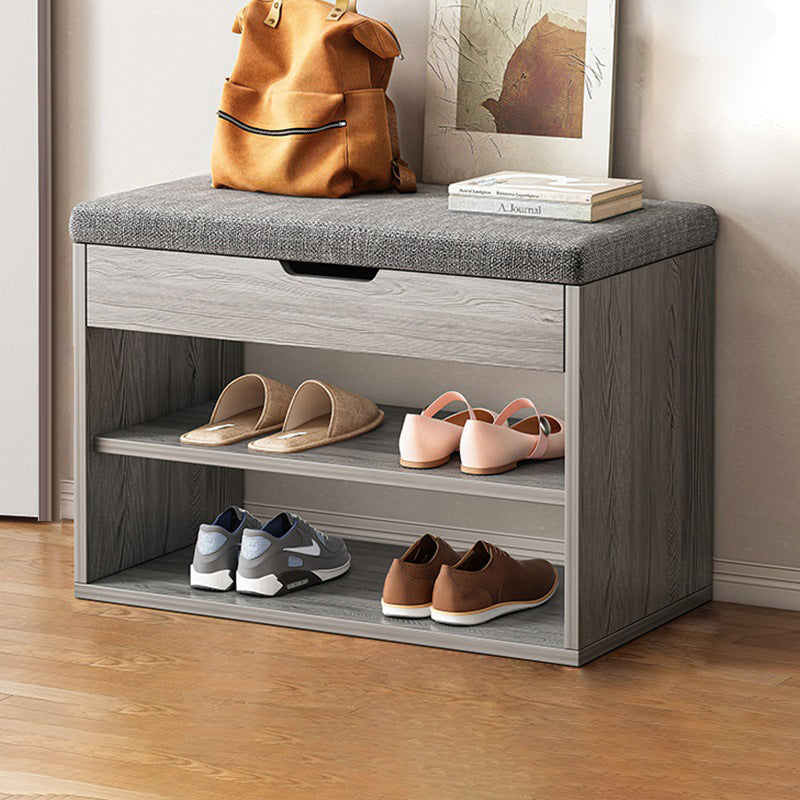 Modern Minimalist Rectangle Fabric PU Leather Wood Shoe Storage 3-Tier For Entryways