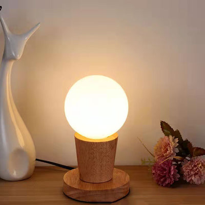 Contemporary Scandinavian Orb Glass Wood 1-Light Table Lamp For Bedroom