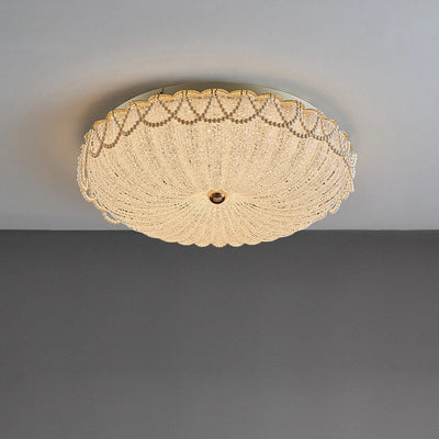 Modern Art Deco Pumpkin Half Round Iron Crystal LED Flush Mount Ceiling Light For Bedroom