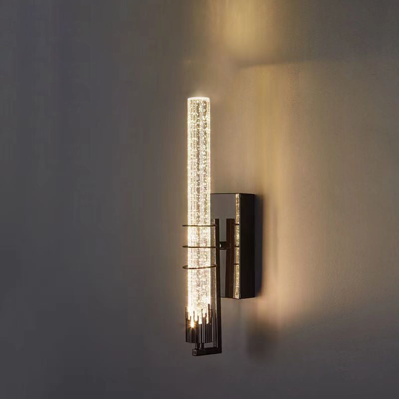 Contemporary Luxury Cylinder Iron Crystal LED Wall Sconce Lamp For Living Room