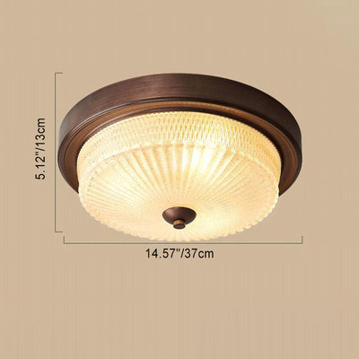 Contemporary Retro Glass Iron Round Frosted Stripe 2/3/4 Light Flush Mount Ceiling Light For Living Room