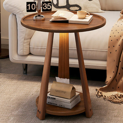 Modern Minimalist Round Tripod Wooden Coffee Table 2-Tier For Living Room