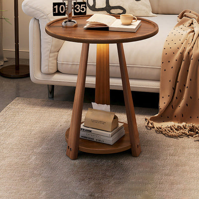 Contemporary Nordic Round Wood Coffee Table 2-Tier For Living Room