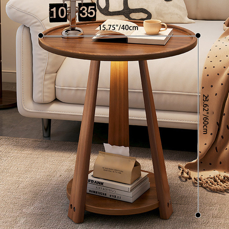 Modern Minimalist Round Tripod Wooden Coffee Table 2-Tier For Living Room