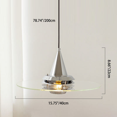 Contemporary Scandinavian Disc Tapered Iron Glass 1-Light Pendant Light For Bedroom