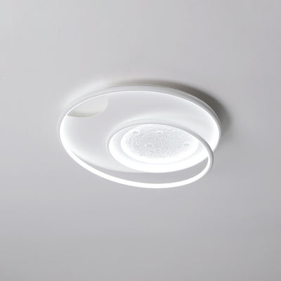 Modern Minimalist Round Circle Moon Aluminium Resin Silicone LED Flush Mount Ceiling Light For Bedroom