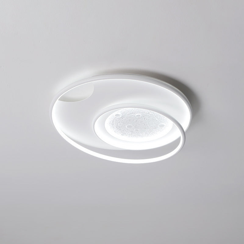 Modern Minimalist Round Circle Moon Aluminium Resin Silicone LED Flush Mount Ceiling Light For Bedroom