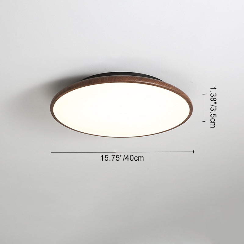 Modern Minimalist Iron Wood Grain Round LED Semi-Flush Mount Ceiling Light For Living Room