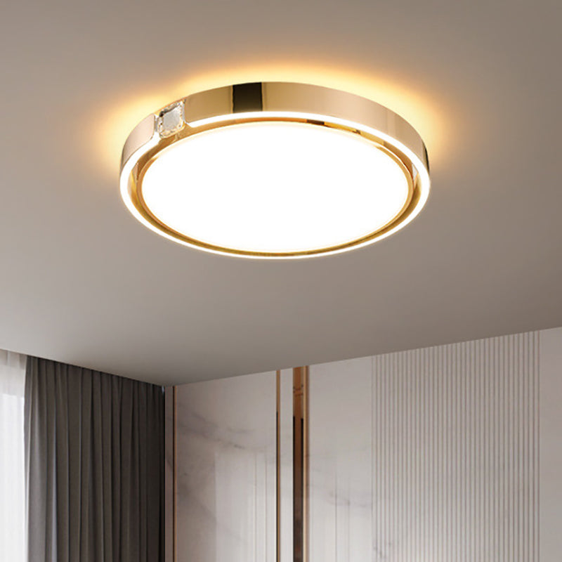 Modern Luxury Round Electroplated Aluminum Acrylic LED Flush Mount Ceiling Light For Bedroom