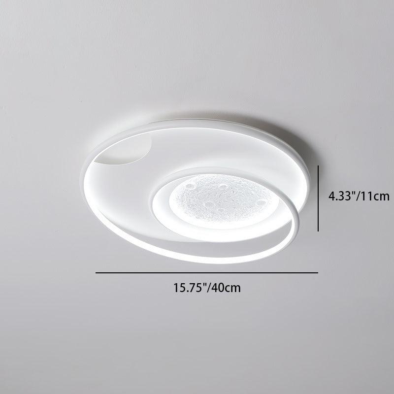 Modern Minimalist Round Circle Moon Aluminium Resin Silicone LED Flush Mount Ceiling Light For Bedroom