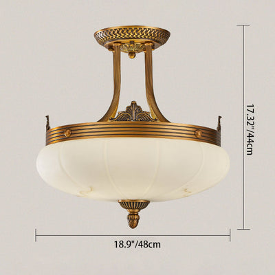 European Golden Glamour Copper Glass Round 4/5/6-Light Semi-Flush Mount Ceiling Light