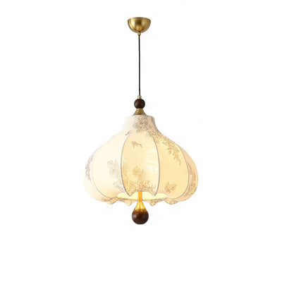 Traditional French Chestnut Print Metal Ash Wood Fabric 3/5 Light Chandeliers For Dining Room