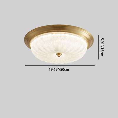 Contemporary Nordic Round Strip Crystal Glass Copper LED Flush Mount Ceiling Light For Bedroom