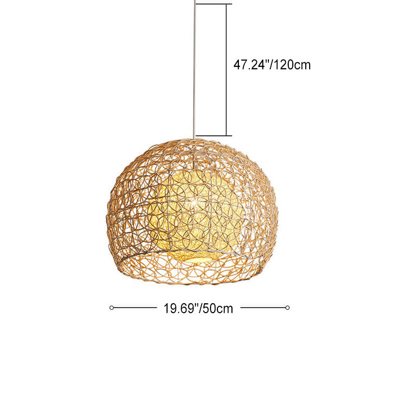 Contemporary Boho Round Rattan Weaving 1-Light Pendant Light For Dining Room