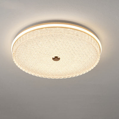 Modern Luxury Round Metal Aluminium Crystal Sand LED Flush Mount Ceiling Light For Bedroom