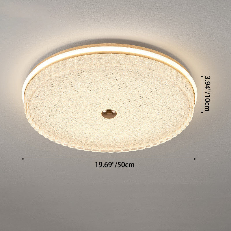 Modern Luxury Round Metal Aluminium Crystal Sand LED Flush Mount Ceiling Light For Bedroom