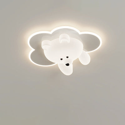 Modern Art Deco Round Cloud Bear Acrylic Iron LED Flush Mount Ceiling Light For Bedroom