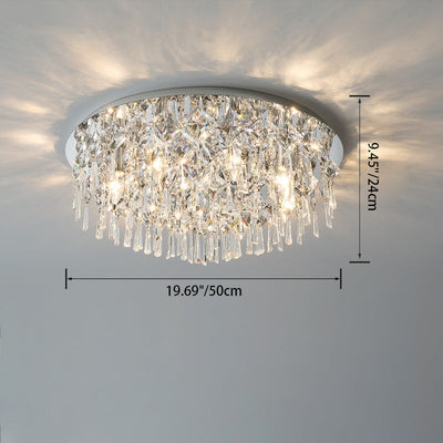 Contemporary Luxury Dazzling Prismatic Crystal Strings Stainless Steel Round Frame 2/6/8-Light Flush Mount Ceiling Light For Living Room