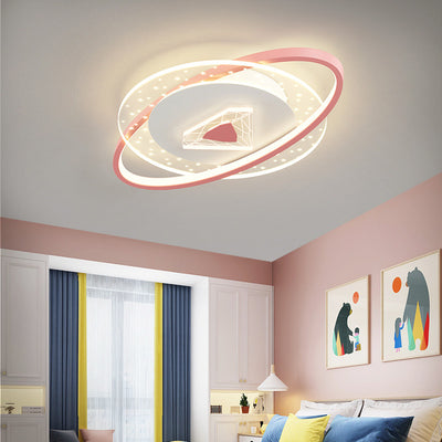 Contemporary Creative Kids Round Circle Diamond Iron Acrylic LED Flush Mount Ceiling Light For Bedroom