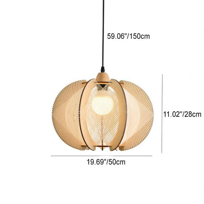 Traditional Japanese Oval Filigree Wood 1-Light Pendant Light For Living Room