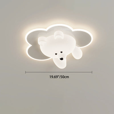 Modern Art Deco Round Cloud Bear Acrylic Iron LED Flush Mount Ceiling Light For Bedroom