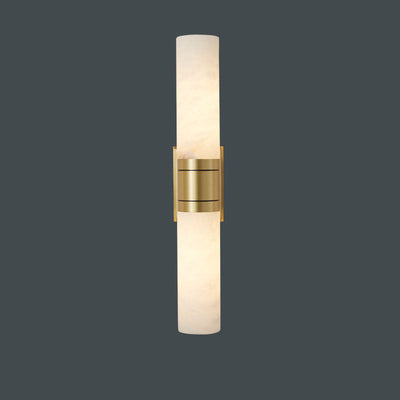 Traditional Chinese Full Copper Marble Cylinder Shade 2-Light Wall Sconce Lamp For Living Room