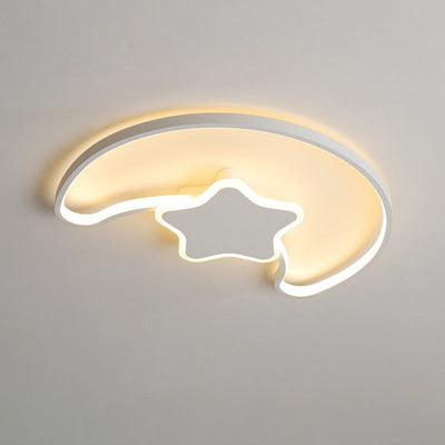 Contemporary Creative Moon Iron Acrylic LED Semi-Flush Mount Ceiling Light For Living Room