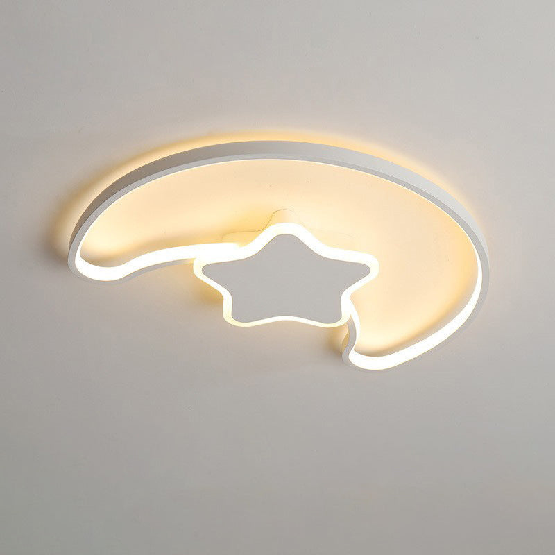 Contemporary Creative Moon Iron Acrylic LED Semi-Flush Mount Ceiling Light For Living Room