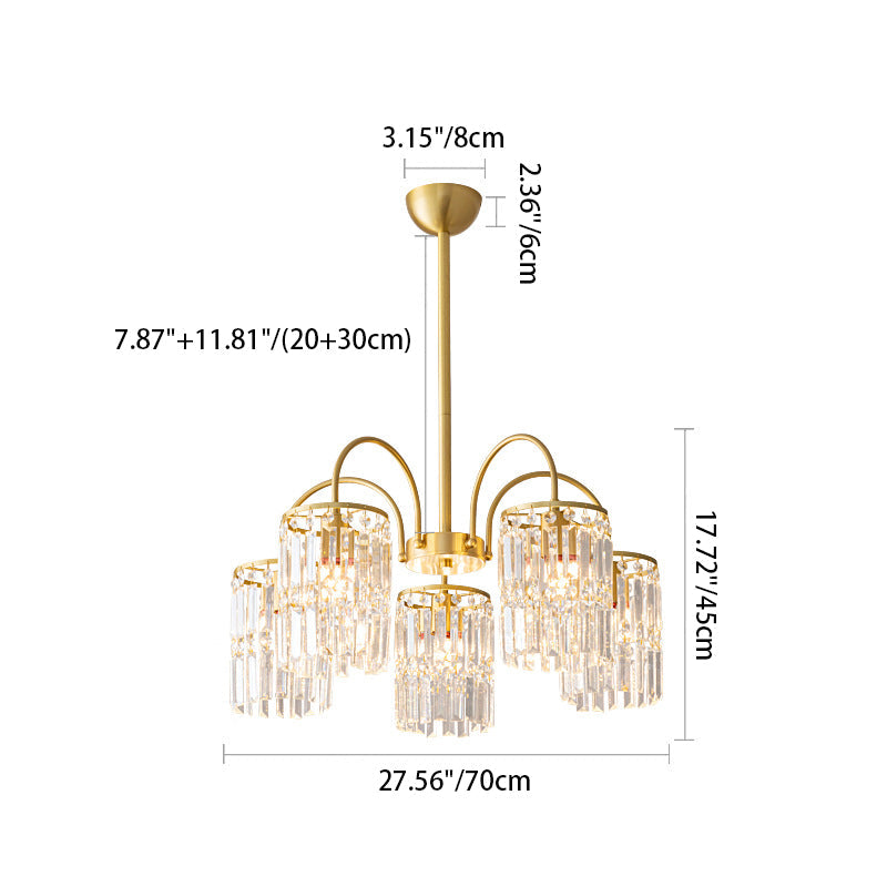 Modern Minimalist Branch Cylinder Full Copper Crystal 4/5/8 Light Chandelier For Living Room