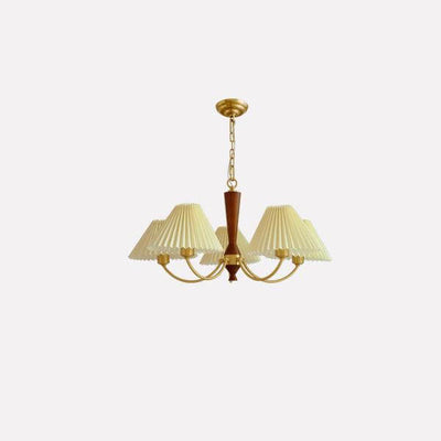 Contemporary Nordic Retro Full Copper Pleats 3/5-Light Chandelier For Living Room