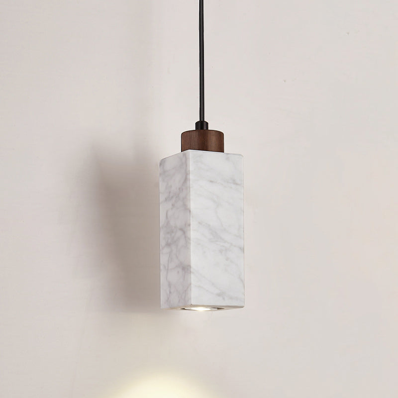 Modern Minimalist Rectangular Solid Wood Marble 1-Light Pendant Light For Bedroom