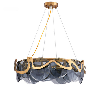 Contemporary Luxury Gold Finish Frame Cloud Texture Glass Disc 8/10-Light Chandelier For Living Room