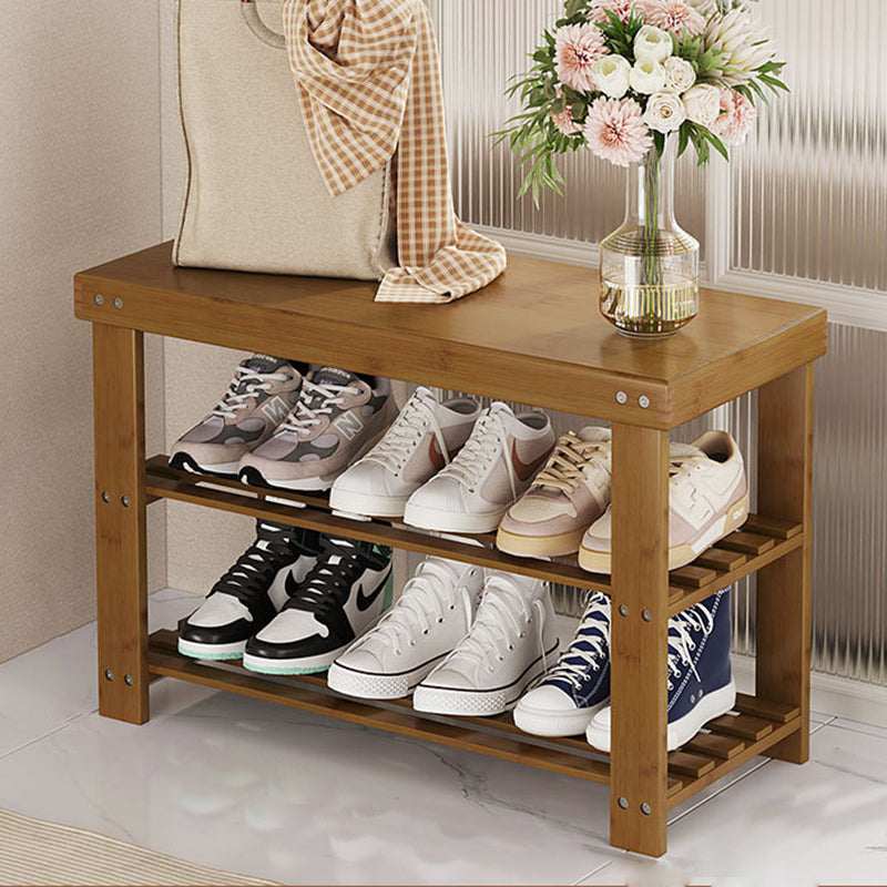 Modern Minimalist Rectangle Heather Bamboo Shoe Storage 2-Shelf For Entryways