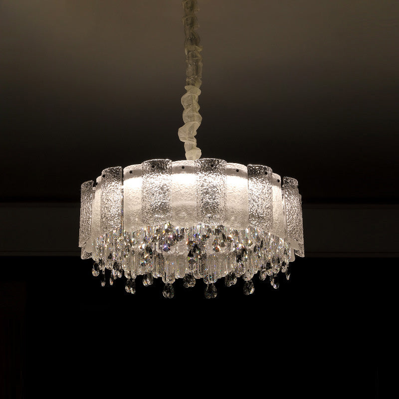 Traditional French Round Ripple Metal Crystal Glass LED Chandeliers For Living Room