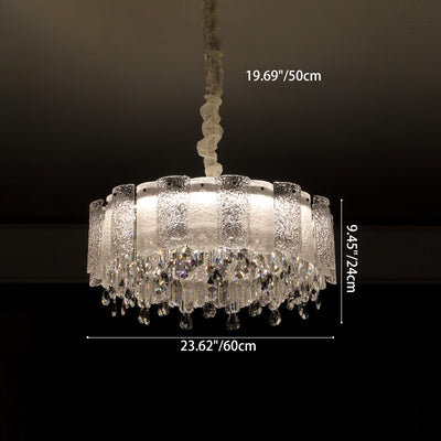 Traditional French Round Ripple Metal Crystal Glass LED Chandeliers For Living Room