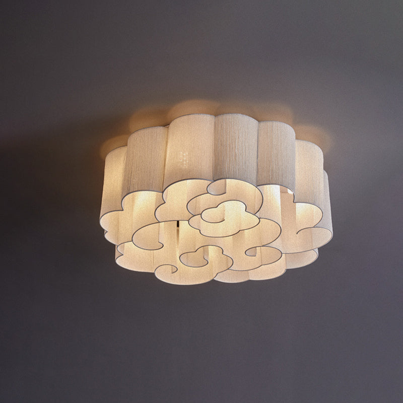 Traditional Chinese Iron Fabric Round Cloud 5/6/7/9/12/13 Light Flush Mount Ceiling Light For Bedroom