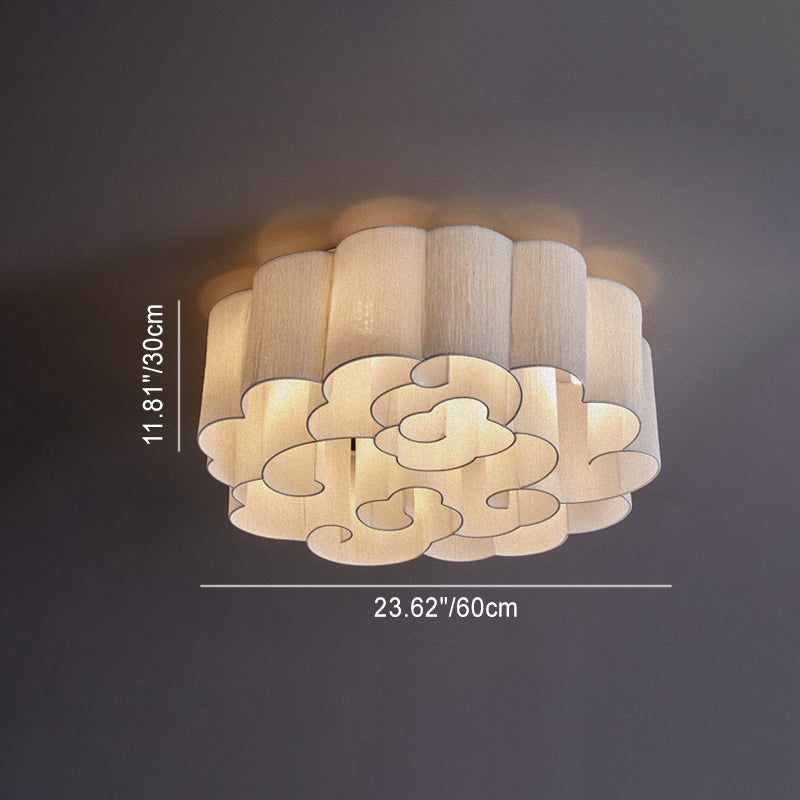 Traditional Chinese Iron Fabric Round Cloud 5/6/7/9/12/13 Light Flush Mount Ceiling Light For Bedroom